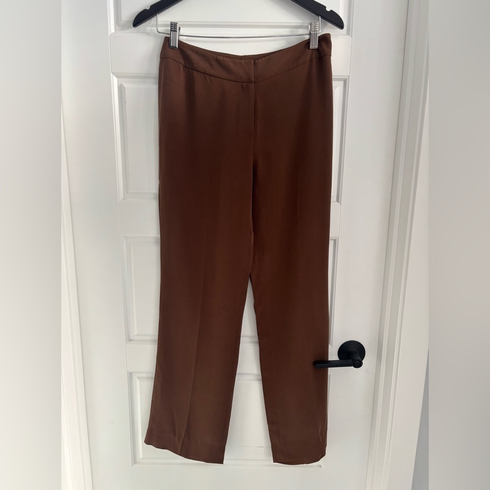 Vintage Jones New York 100% Silk Trousers Chocolate Brown Straight Leg Size 6‌ - Picture 6 of 6